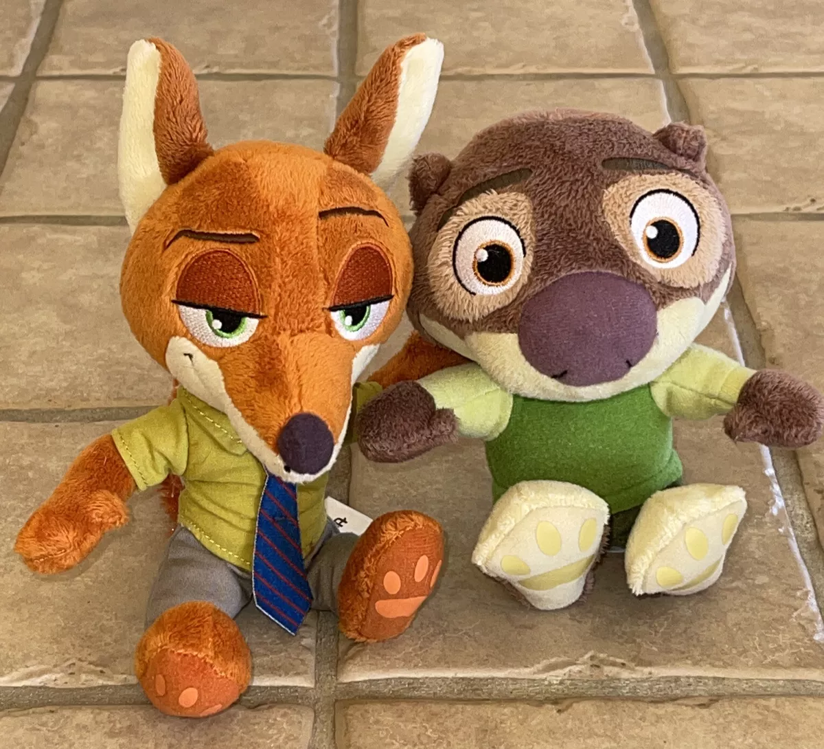 Zootopia 2 Piece Plush Lot Nick Wilde Fox & Mr. Otterton Otter Tomy Disney  Nice!