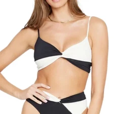 L Space L12407 Black/Cream Color-Block Ringo Swim Top Women's Size XL