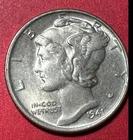 1941 US Mercury SILVER Dime "Philadelphia" Mint! AU! Old US Coin