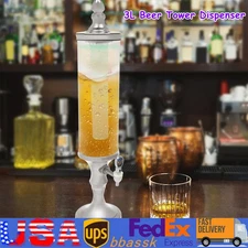 3L 102 oz Beer Tower Dispenser w/ Ice Tube & Light for Party Liquor Dispenser
