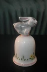 McCoy Ltd pottery MBRSHP Gray Bunny & PNK eyes bell w grass painted Btm of Bell