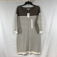 NWT Banana Republic Taupe/White Striped Women's 3/4 Sleeve Sweater Dress, Sz. L