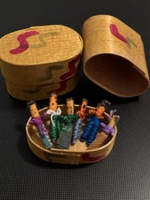 6 Vintage Handmade Miniature GUATEMALAN WORRY DOLLS In Wooden Box With Story