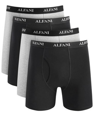 ALFANI Gray & Black 4 Pack 100% Cotton Fly Boxer Briefs Underwear NEW Small