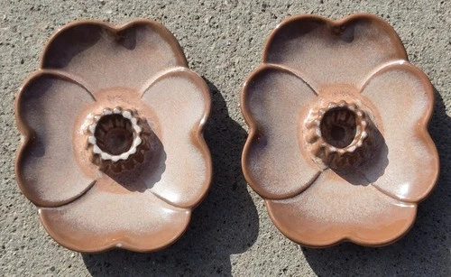 Vintage Pair Frankoma Pottery Dogwood Taper Candle Holders 300