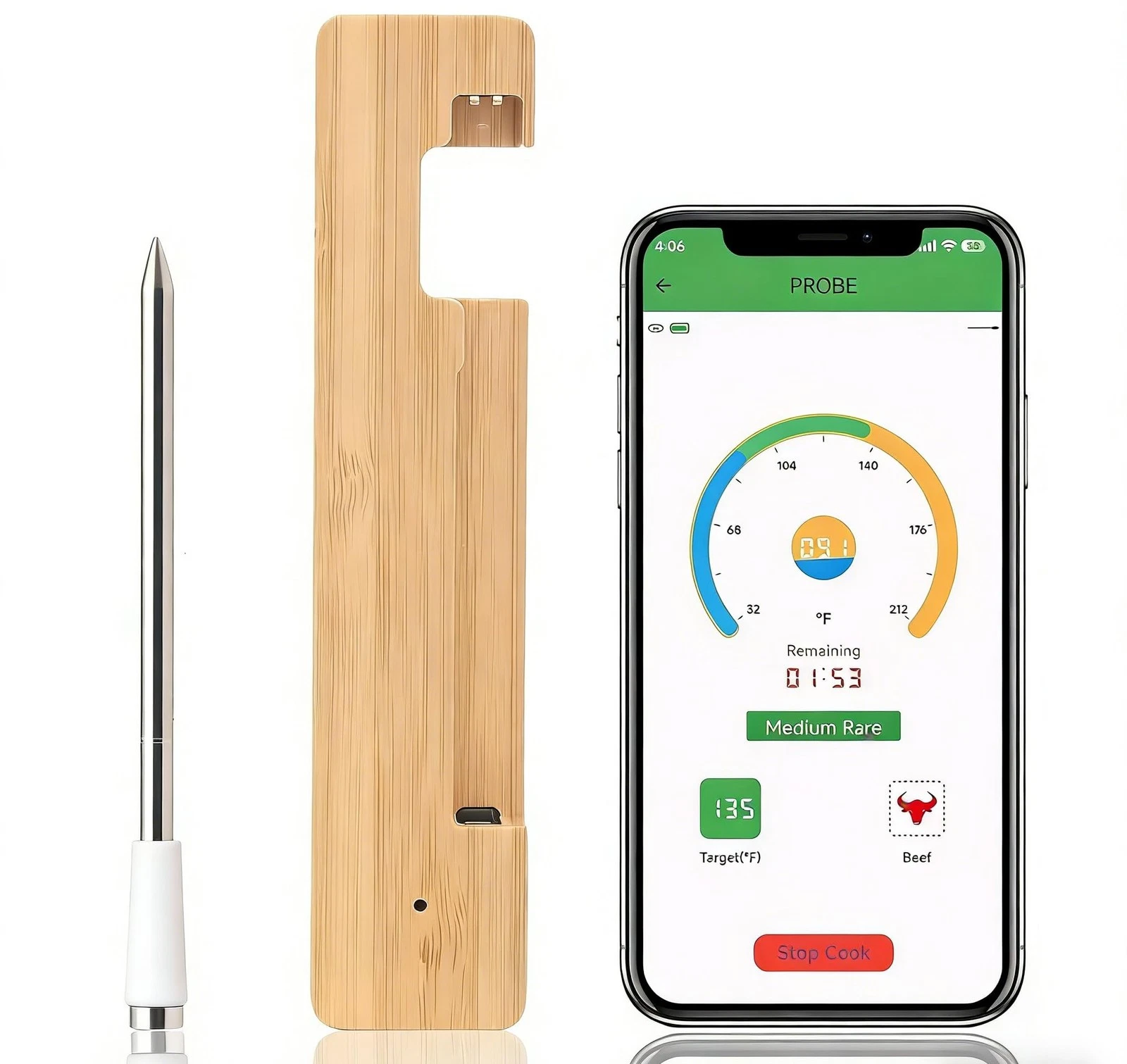 Smart Meat Thermometer 656FT Remote Range Digital Cooking Food Thermometer wi...