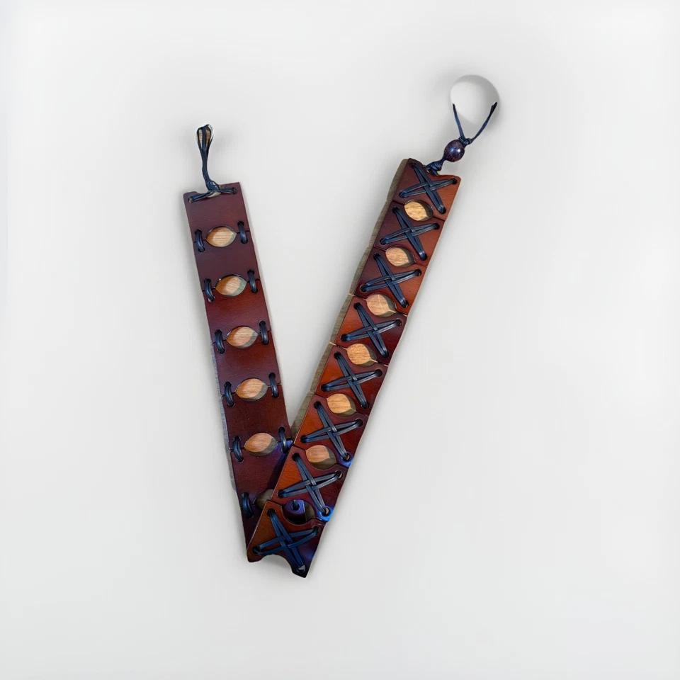 Cinturón de celosía de madera y cuero moderno Mid-Century ajustable boho vintage Foto 2 de 4