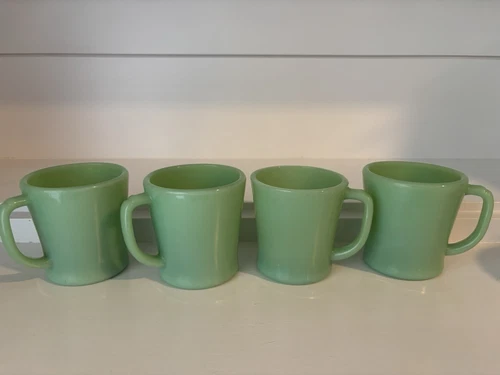 Set of 6 vintage Fire King Jadeite heavy restaurant ware mugs 1950 Stamp EUC