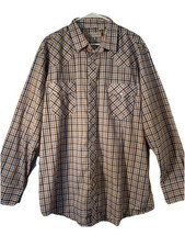 Roper Western Long Sleeve Pearl Snap Shirt SZ XL Navy Orange Plaid Lightweight