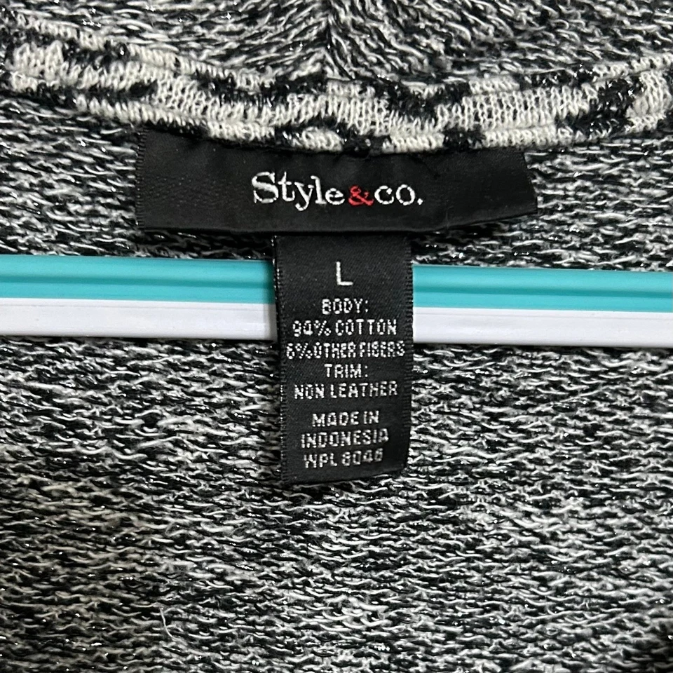 Suéter túnica Style & Co feminino gola alta estampa de leopardo G cinza preto bolsos - Imagem 2 de 4