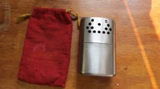 Vintage  JON-E  Silver Metal Hand Warmer with Red Pouch