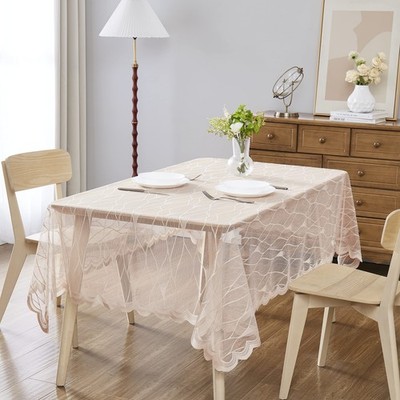 DECOPOTS Lace Table Cloth - Elegant 60 x 120 inches Linen and Lace Tablecloth fo