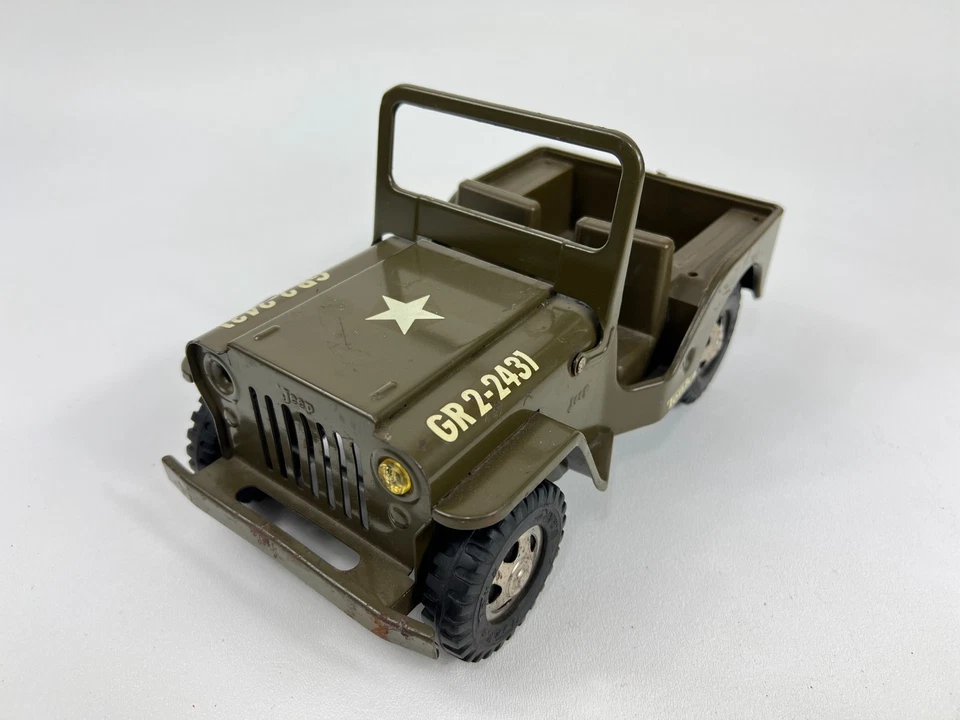 Bulldozer y vehículo Jeep vintage de acero prensado Tonka Toys GR2 - 2431 Army Foto 3 de 4