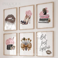 Set of 6 Luxury Fashion Art Prints / Leopard Print / Bows Stilettos Makeup