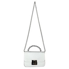 Fashion Nova Crossbody Handle Bag White Silver Removable Chain Strap Preppy