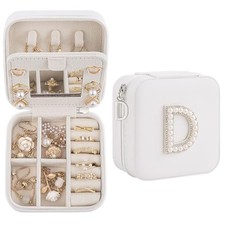 Birthday Gifts for Women: Initial Jewelry Box  Small Travel Jewelry D White