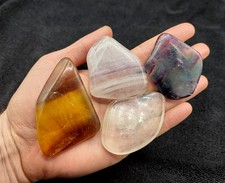 4X Mixed Purple Fluorite Slab Yellow Rainbow Green Crystal Polished Stones 
