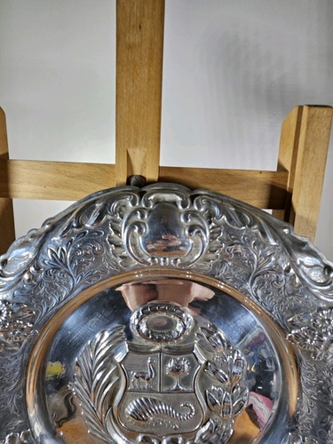 RARE LARGE STERLING SILVER DECORATIVE PLATE – 925 HALLMARKED – MADE IN PERU - Picture 9 of 20