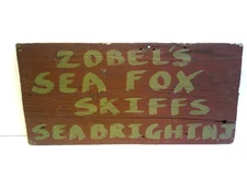 Vintage Sobels Sea Fox Skiffs Nautical Sign - Wood Seabright New Jersey Boating