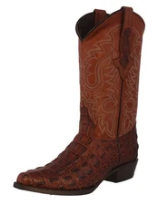 Mens Western Cowboy Boots Cognac Alligator Pattern Back Cut Real Leather J Toe