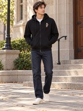 Polo Ralph Lauren Hoodie Men S Black Full Zip Fleece Polo Basketball Bear 189CL