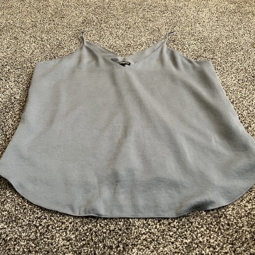 Express Women’s Lined Camisole Blouse Large Silky Spaghetti Strap Silver V Neck - Picture 7 of 12