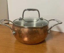 IL Mulino Double Handled Copper  Pot 1QT W/ Glass Lid 6” Diameter