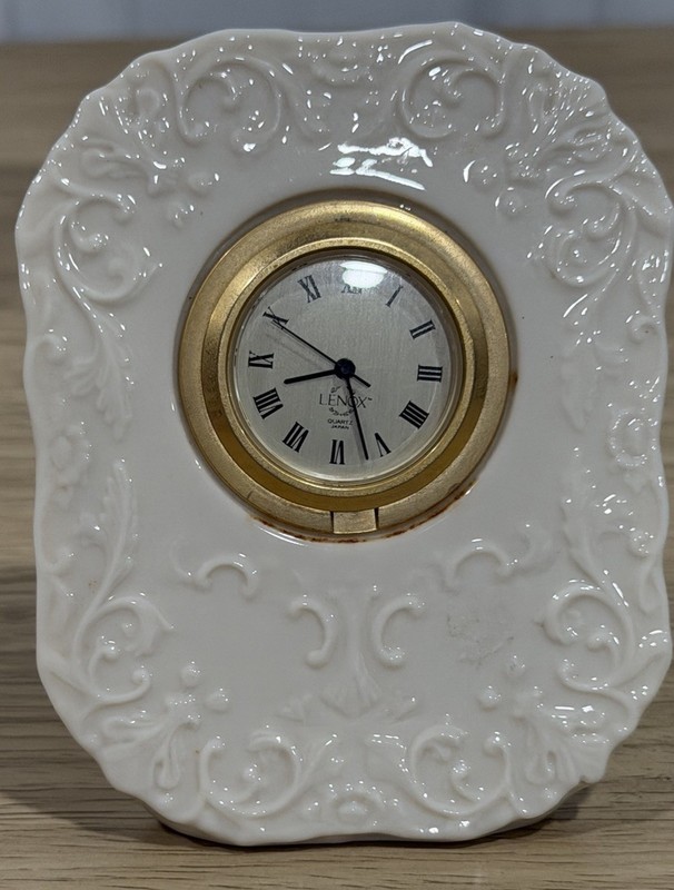 Preowned Vintage Lenox Small Clock Porcelain  Quartz Japan Untested