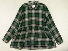 American Eagle Women Size XL Green Plaid Jegging Fit Rayon Blend Tunic Button-Up