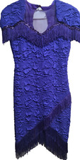 LADIES SZ. SM-MED ELEGANT PURPLE FLAPPER ROARING 20's FRINGE DRESS COSTUME  EUC