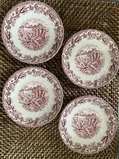 4 Piece Lot Royal Wessex FOX HUNT CHURCHILL Red Transfer Ware Saucers