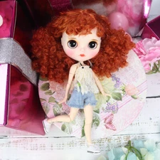 Red-brown Small curly hair Blythe Nude doll Dudu mouth Factory Joint Body12"
