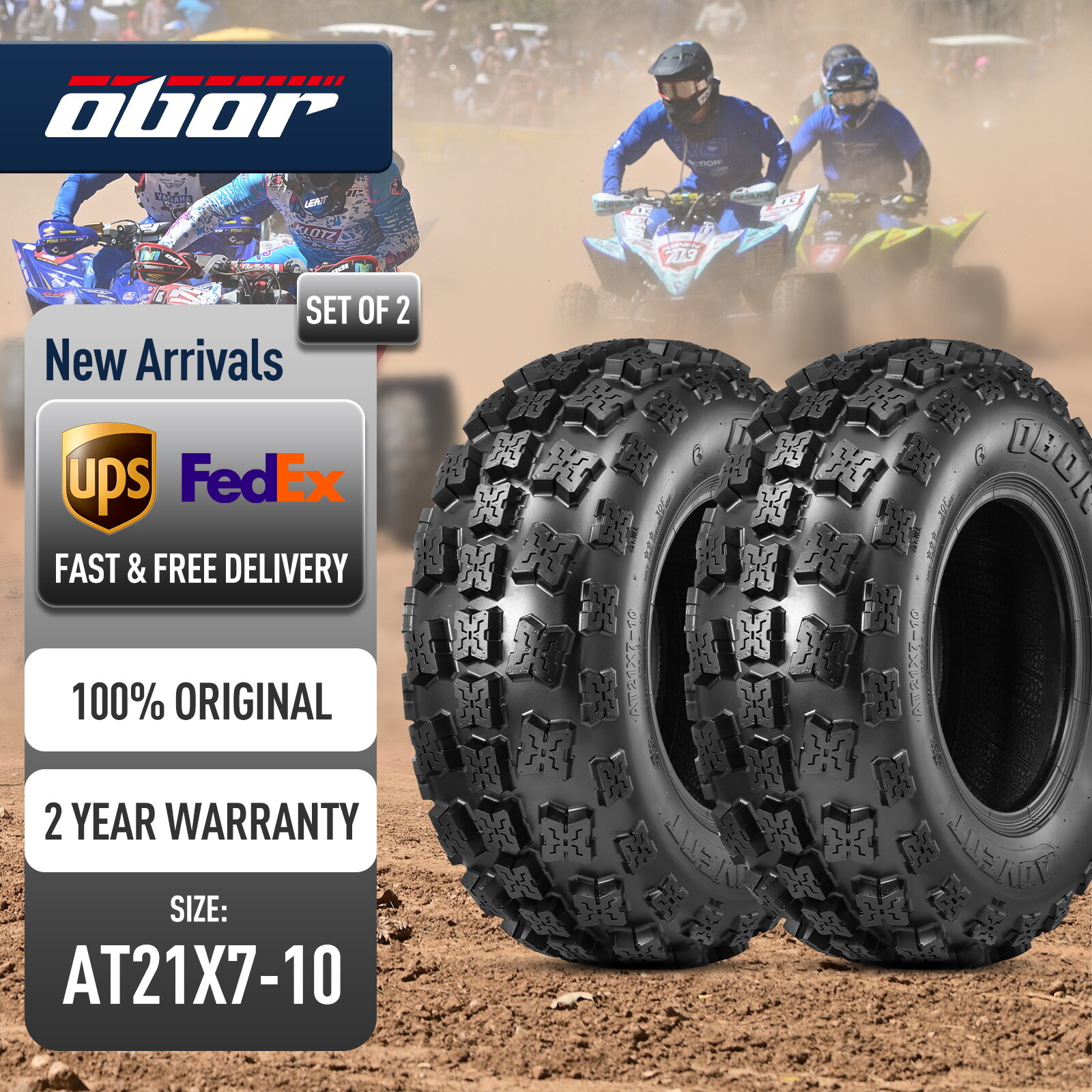 Set of 2 OBOR 21X710 ATV Tires 21X7X10 6Ply Premium Sport GNCC Race
