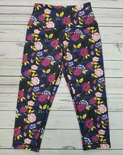 Ruby Ribbon Black Floral Reversible Crop Leggings Women's Sz Medium