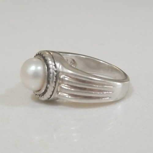 Vintage Sterling Silver 925 Faux Pearl Layered Band Ring- Sz 6.75 - Picture 2 of 7