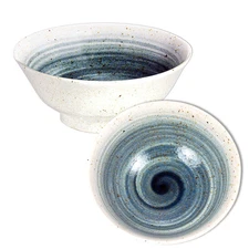 SET of 2 Japanese 8.25"D Ceramic Ramen Noodle Rice Bowl Blue Swirl Made in Japan