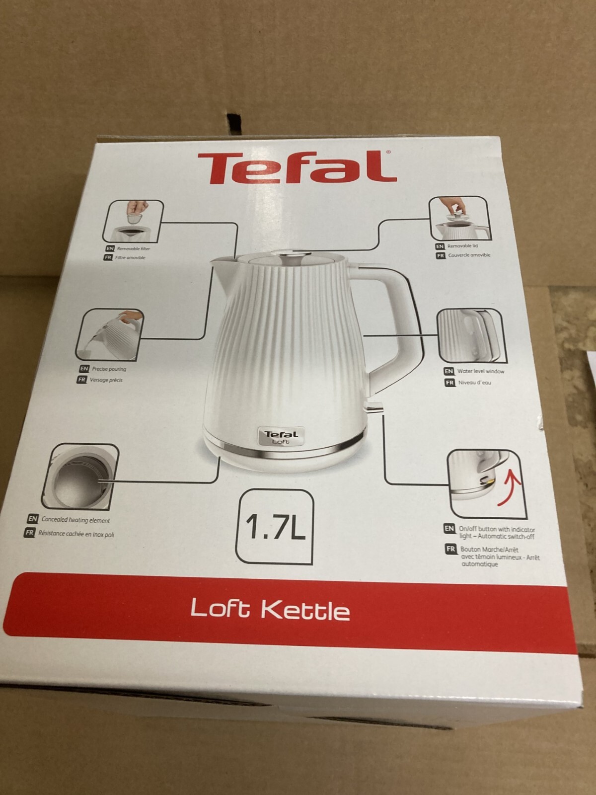 Tefal Loft Kettle 1.7L White, 3000W KO250140 Indicator Light Precise