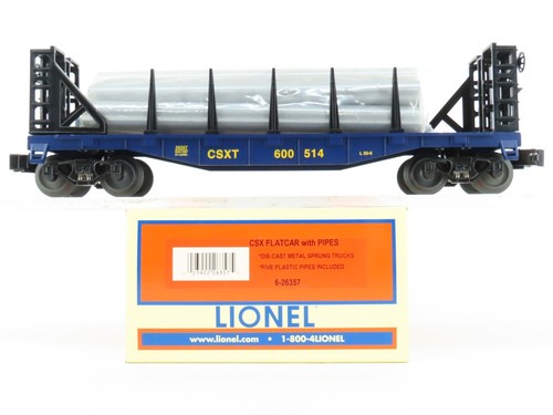 O Gauge 3-Rail Lionel 6-26357 CSXT Flat Car #600514 w/ Pipes