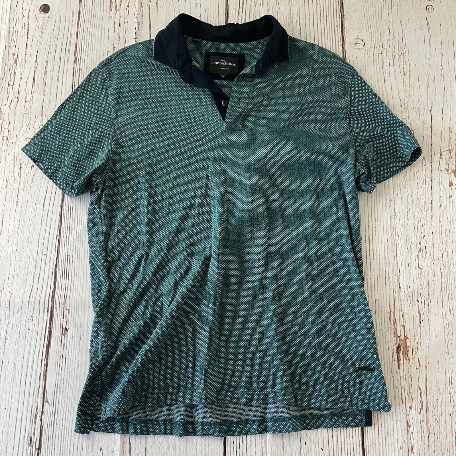 Rodd & Gunn Sports Short Sleeve Button Front Polo Shirt Men's Large Green Blue