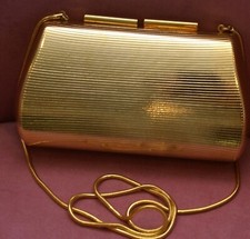 VINTAGE SAKS FIFTH AVENUE GOLD CLAMSHELL TEXTURED CLUTCH SHOULDER BAG FROM ITALY