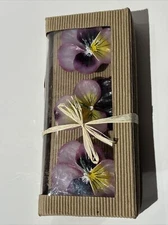 Floating Candles Pansies Viola Set Of 3 Floral Decor In Box Bathtub Garden Gift