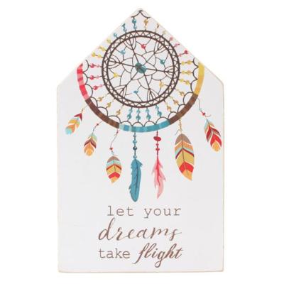 Let Your Dreams Take Flight Traumfänger Design Holztafel Hausform Schild