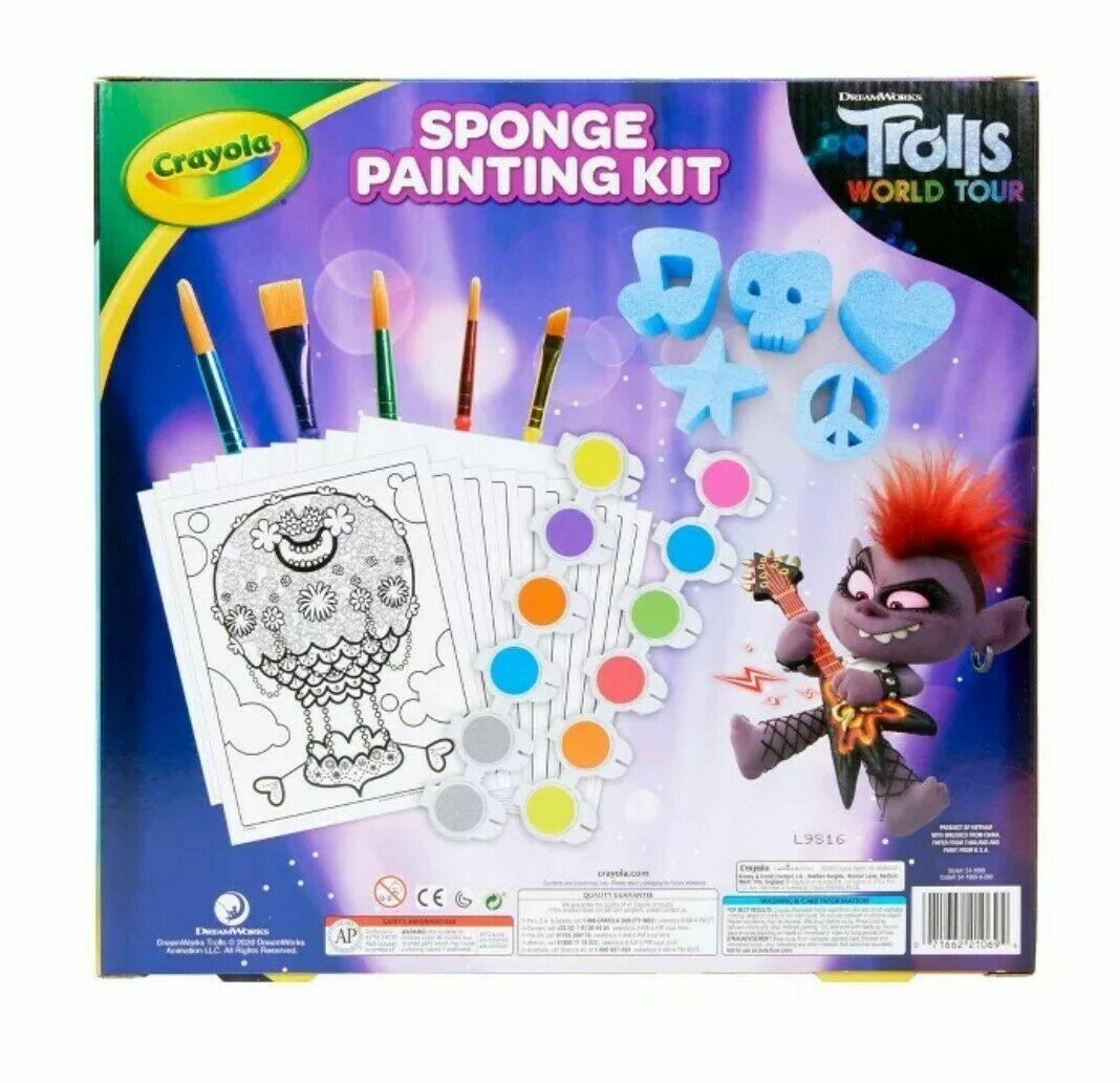 Crayola Sponge Painting Kit Trolls World Tour Paint Brushes Coloring 35+ Pieces eBay