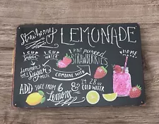 Strawberry Lemonade Tin Sign Metal Pub Cafe bar Home Metal Signs