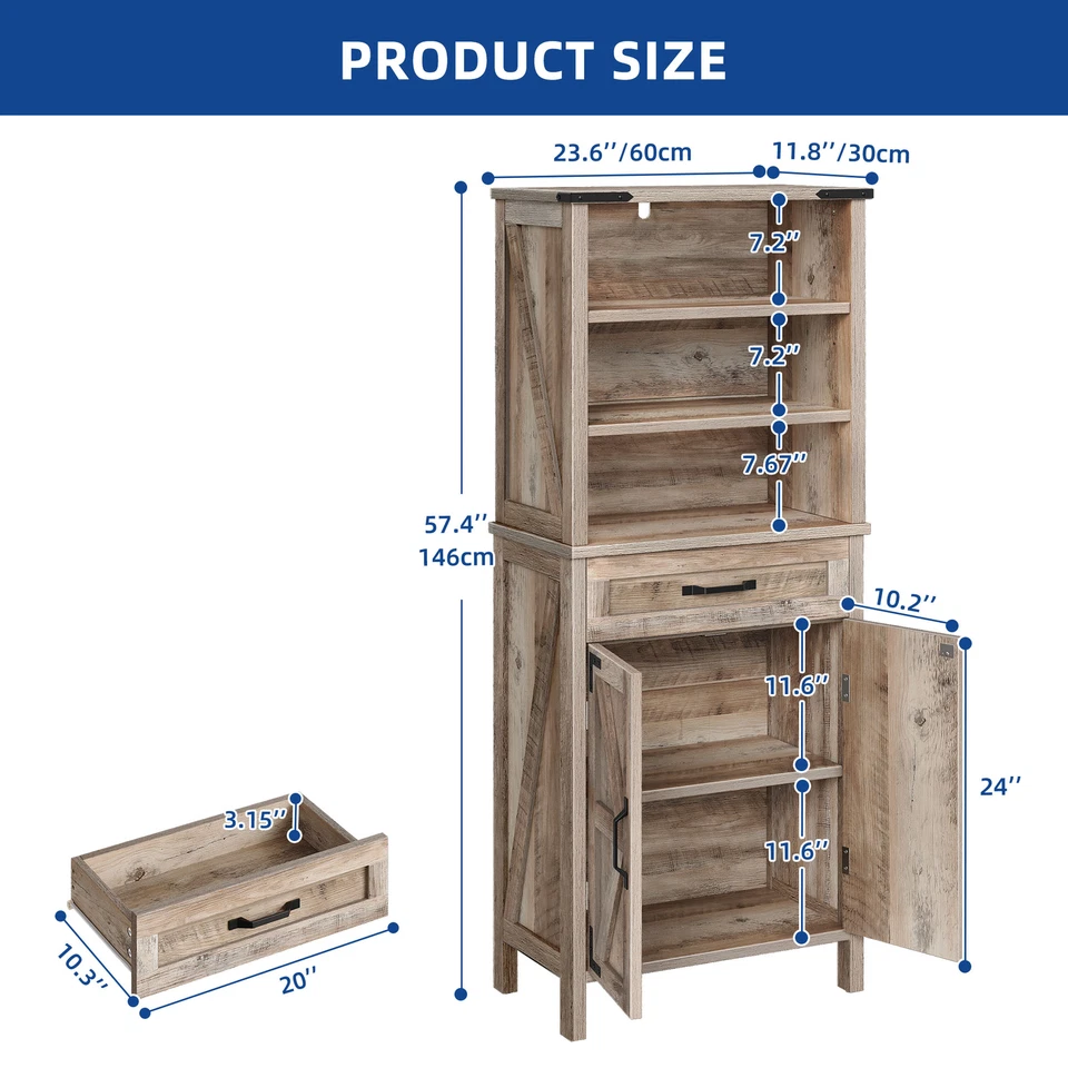 Mueble de baño torre 57" con estantes ajustables y cajón de almacenamiento mango de metal Foto 4 de 4