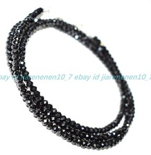 Natural Black Spinel 925 Silver Necklace 3 mm Round Faceted Beads 16-50in