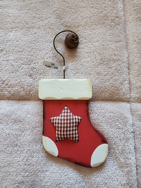 Pier 1 Wooden Christmas Stocking Ornament