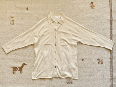 NEU OHNE ETIKETT MANGO cremefarbene ÜBERGRÖSSE STRICKJACKE KNOPFKRAGEN CARDIGAN XS S M 8 10