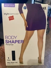 1 Pair Hanes Style Essentials Body Shaper Pantyhose Silky Sheer 3X / 4X Black