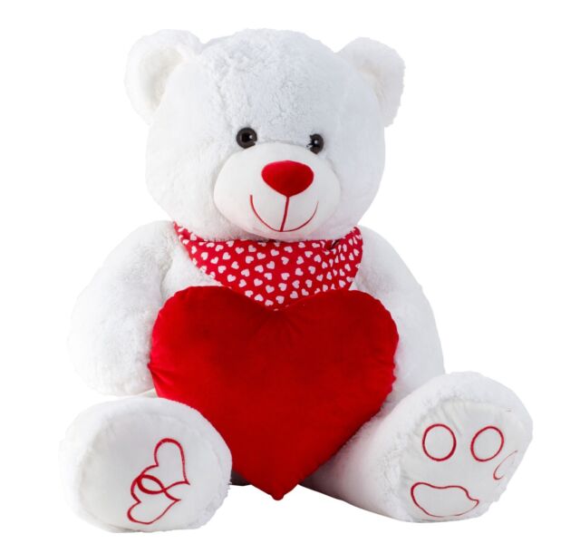 Riesen Teddybär Kuschelbär XXL 100 cm groß weiß mit Herz Plüschbär Kuscheltier Riesen Teddybär Kuschelbär XXL 100 cm groß weiß mit Herz Plüschbär Kuscheltier